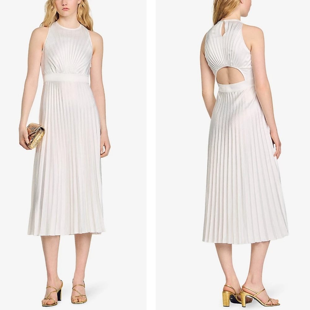 BB4. NWT SANDRO PLEATED MIDI DRESS SIZE FR 34 / US 2